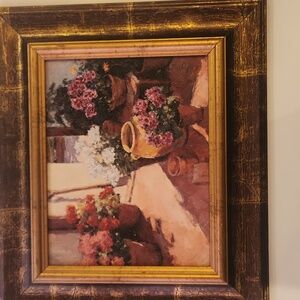 Framed 9×11 still-life oil painting of flowers in a vase, signed EDWARD NOOT 